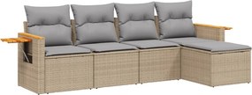 vidaXL 5 részes bézs polyrattan kerti ülőgarnitúra párnákkal