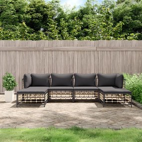 6 részes antracitszürke polyrattan kerti ülőgarnitúra párnákkal