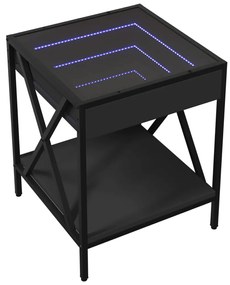 Fekete végtelen hatású LED-es éjjeliszekrény 40 x 40 x 49 cm