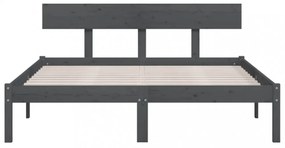 King Size szürke tömör fenyőfa ágykeret 150 x 200 cm