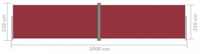 piros behúzható oldalsó napellenző 220 x 1000 cm