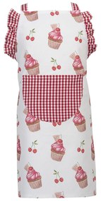 Cupcake és cseresznye mintás, fehér-piros pamut gyerekkötény, Cherry Cupcakes - Clayre-Eef