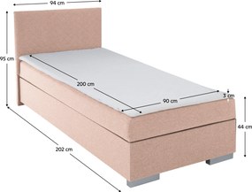 Boxspring ágy, egyszemélyes, rózsaszín, 90x200, univerzális, ADARA