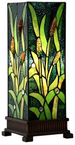 Tiffany asztali lámpa zöld növénnyel 18x18x45 cm