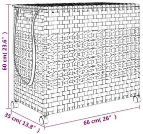 fehér rattan szennyeskosár kerekekkel 66x35x60 cm