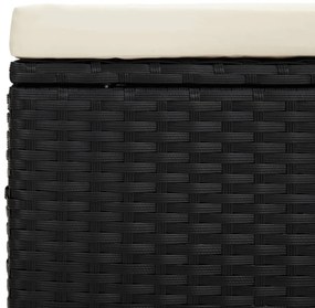 fekete polyrattan zsámoly párnával 40 x 30 x 40 cm