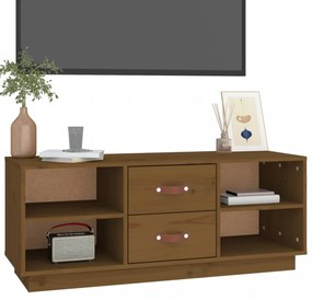 mézbarna tömör fenyőfa TV-szekrény 100x34x40 cm