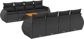 vidaXL 9 részes fekete polyrattan kerti ülőgarnitúra párnákkal