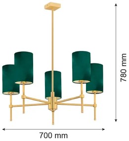 Argon 2147 - Csillár rúdon ABRUZZO 5xE14/7W/230V sárgaréz/zöld