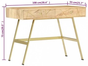 fiókos tömör mangófa íróasztal 100 x 55 x 75 cm