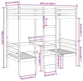 tömör fenyő galériaágy-keret asztallal és székekkel 80 x 200 cm