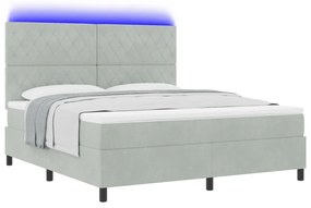 Boxspring ágy matraccal &amp; LED világítással, világosszürke, 180x200 cm, bársonyos