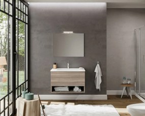 Oslo 80cm-es fiókos fürdőszobaszekrény füstölt tölgy + mosdó