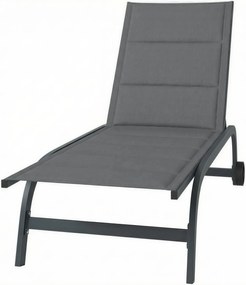 Outsunny alumínium napozóágy, 6-fokozatú dönthető háttámla kerekekkel, Textilene 560 g/m² és beépített párna — sötétszürke | Aosom