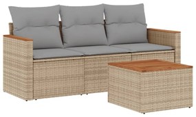 4 részes vegyes bézs polyrattan kerti ülőgarnitúra párnákkal