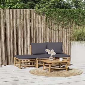 vidaXL 4 részes bambusz kerti ülőgarnitúra sötétszürke párnákkal