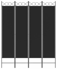 4 paneles fekete szövet térelválasztó 160x200 cm