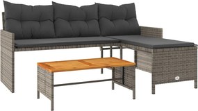 vidaXL L-alakú szürke polyrattan kerti kanapé asztallal és párnákkal