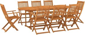 vidaXL 9 részes tömör akácfa kerti étkezőgarnitúra 220x90x75 cm