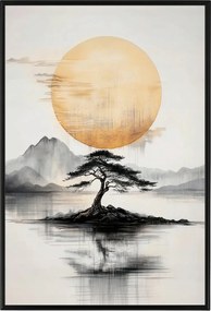 Poszter Alumínium Keret Japán Fa Zen Nap Hegyek Sziget Kelet 40x60