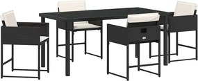 vidaXL Kert étkező szett párnával 5 pcs Fekete polirattan