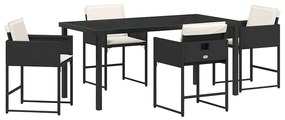 vidaXL Kert étkező szett párnával 5 pcs Fekete polirattan