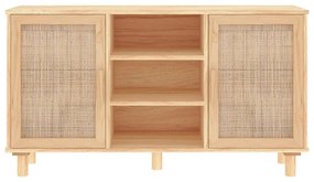 barna tömör fenyő/természetes rattan tálalószekrény 105x30x60cm