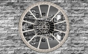 Fotótapéta Éjszakai város kerek ablakban Vinyl tégla 254x184 +ragasztó