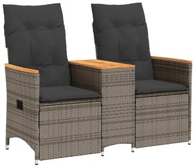 2 személyes szürke polyrattan dönthető kerti kanapé asztallal
