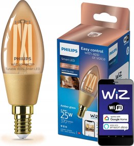 Led izzó E14 C35 4,9W 25W Filament Borostyán Smart WiFi Philips WiZ