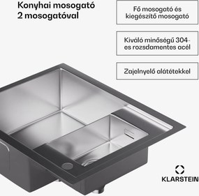 Klarstein TitanSteel konyhai mosogató, 61 x 50 cm, 2 mosogató, rozsdamentes acél, tűzálló