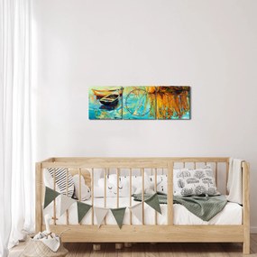 Kép - Tó csónakokkal (órával) (90x30 cm)