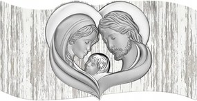 Szent Család kép ezüst modern, fa 30x15.5 cm