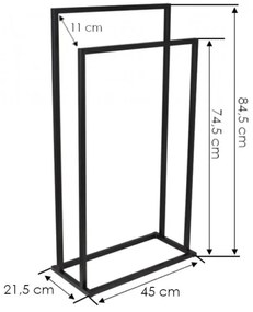 Erga Lonia, kétkarú törölközőtartó 45x21,5x84,5 cm, fekete matt, ERG-YKA-P.LONIA-BLK