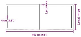 sötétbarna kezelt tömör tölgyfa asztallap 160x60x(2-4) cm