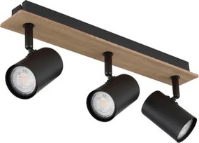 Globo 57905-3 Mennyezeti lámpa, fekete matt fém spotlámpa, sötét fa mintázatú MDF, HxSzxM: 410x60x152mm, 3x GU10 35W 230V izzók nélkül