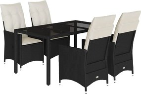 vidaXL 5 részes fekete polyrattan kerti étkezőgarnitúra párnákkal