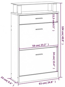 füstös tölgy színű szerelt fa cipősszekrény 63x24x104 cm