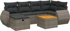 vidaXL 7 részes szürke polyrattan kerti ülőgarnitúra párnákkal