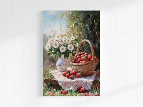 Poszter Kert Nyár Virágok Váza Gyümölcs Kosár Eper 80x120