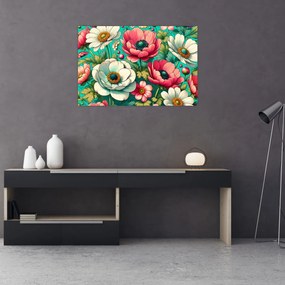 Kép - Virágok kék háttéren (90x60 cm)