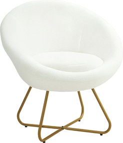 HOMCOM Fotel Ágyban Műszőrme Kárpitozott Nappali Fotel Arany Fém Lábbal és Csúszásmentes Talppal, 75x66x79 cm, Fehér | Aosom