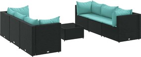 vidaXL 7 részes fekete polyrattan kerti ülőgarnitúra párnákkal