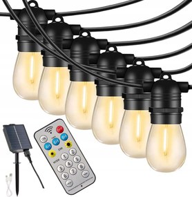 Napelemes Kültéri Kerti Girland 20m 20X Led izzó E27 IP65 Erkély