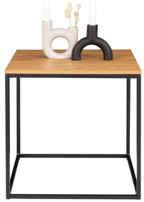 Vita tárolóasztal fekete acél kerettel és tölgyfa dekor asztallappal, 45 x 45 cm - House Nordic