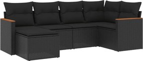 vidaXL 6 részes fekete polyrattan kerti ülőgarnitúra párnákkal