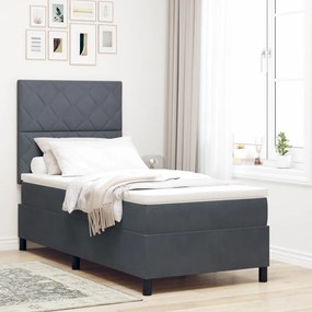 Boxspring Ágy Matraccal és LED-del Sötétszürke 90x200 cm Bársonyos