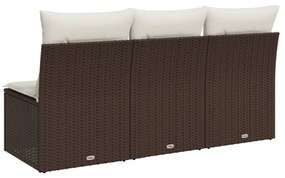 vidaXL 3 személyes barna polyrattan kerti kanapé párnával
