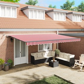 Automatikus Behúzható Napellenző LED Piros és Fehér Csíkkal 500x300 cm