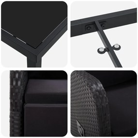 3 részes kerti étkező szett párnákkal fekete poly rattan